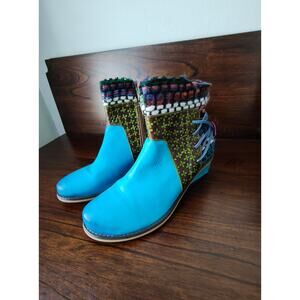 SOCOFY Cowgirl Weave Leather Ankle Boots Size 8.5-40